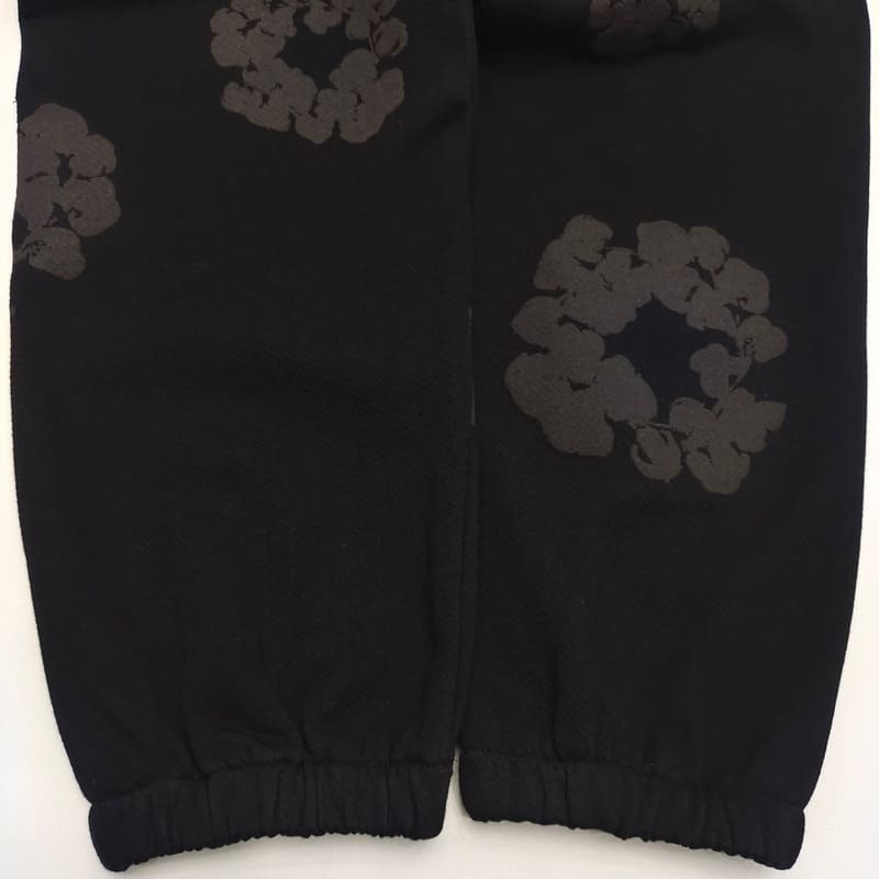 Tears Cotton Wreath Black Monochrome Denim Pants 