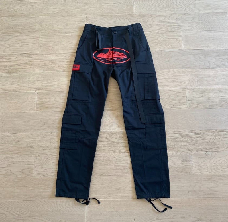 Corteiz Guerillaz Cargo Pants Black/Red 