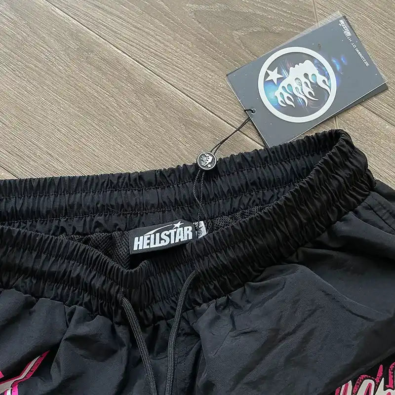 Hellstar Waxed Nylon Athletic Shorts Black 