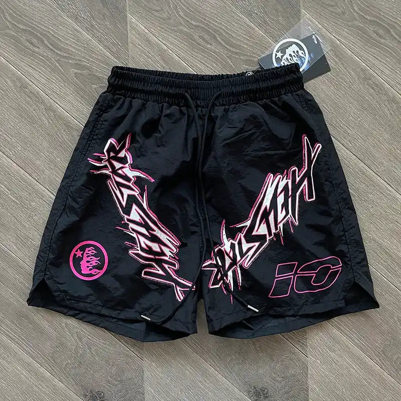 Hellstar Waxed Nylon Athletic Shorts Black 