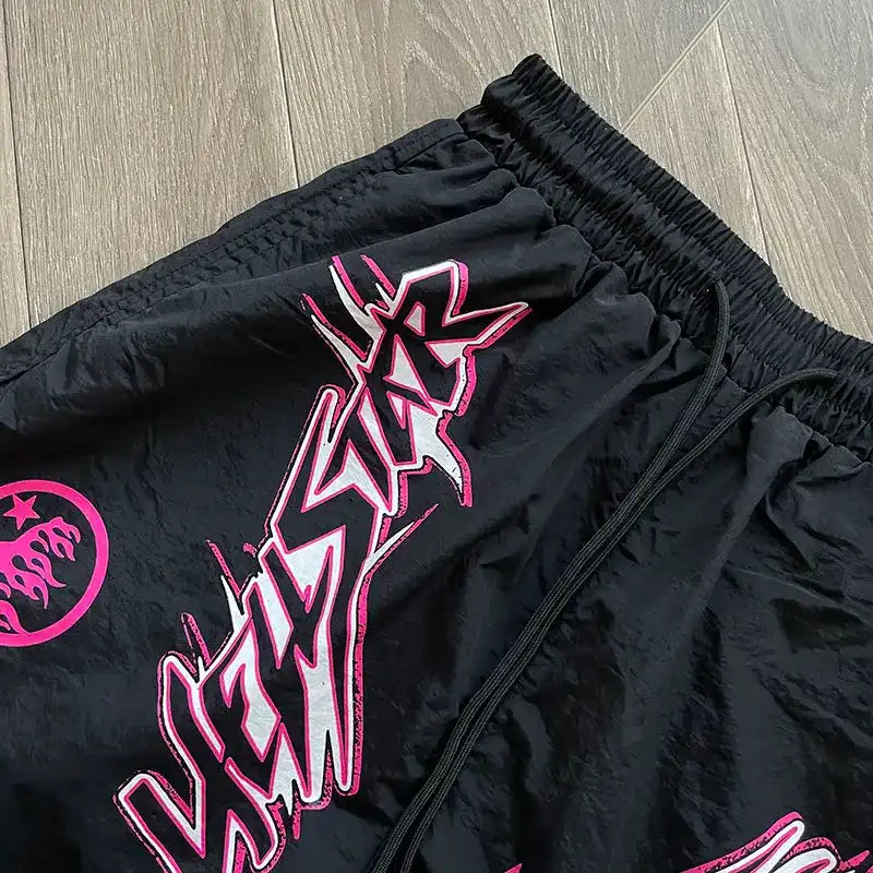 Hellstar Waxed Nylon Athletic Shorts Black 